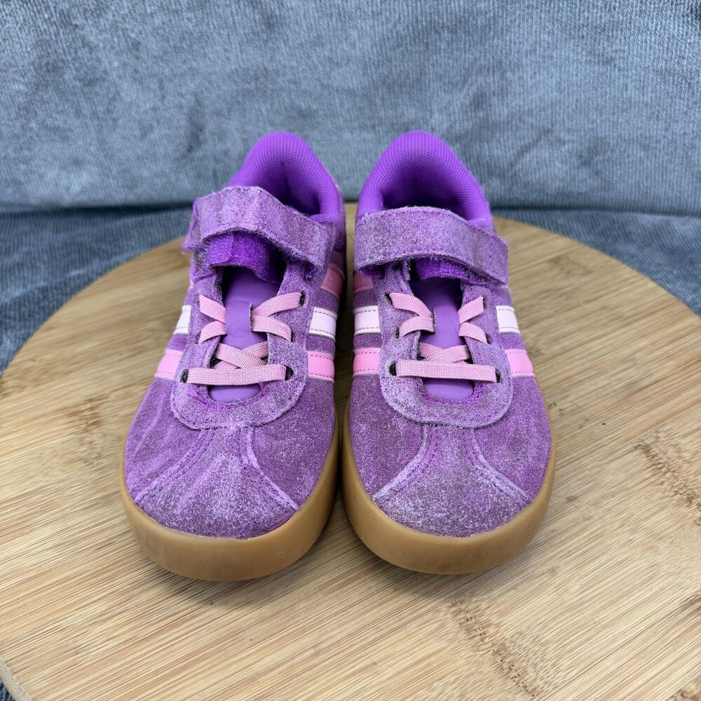 Adidas Shoes Girls Size 12 Purple Suede Sneakers Pink Accents HWK 1Y3010 - Picture 3 of 9